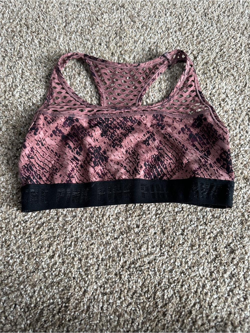 PINK Victoria's Secret Pink and Black Lace-Back Sports Bra